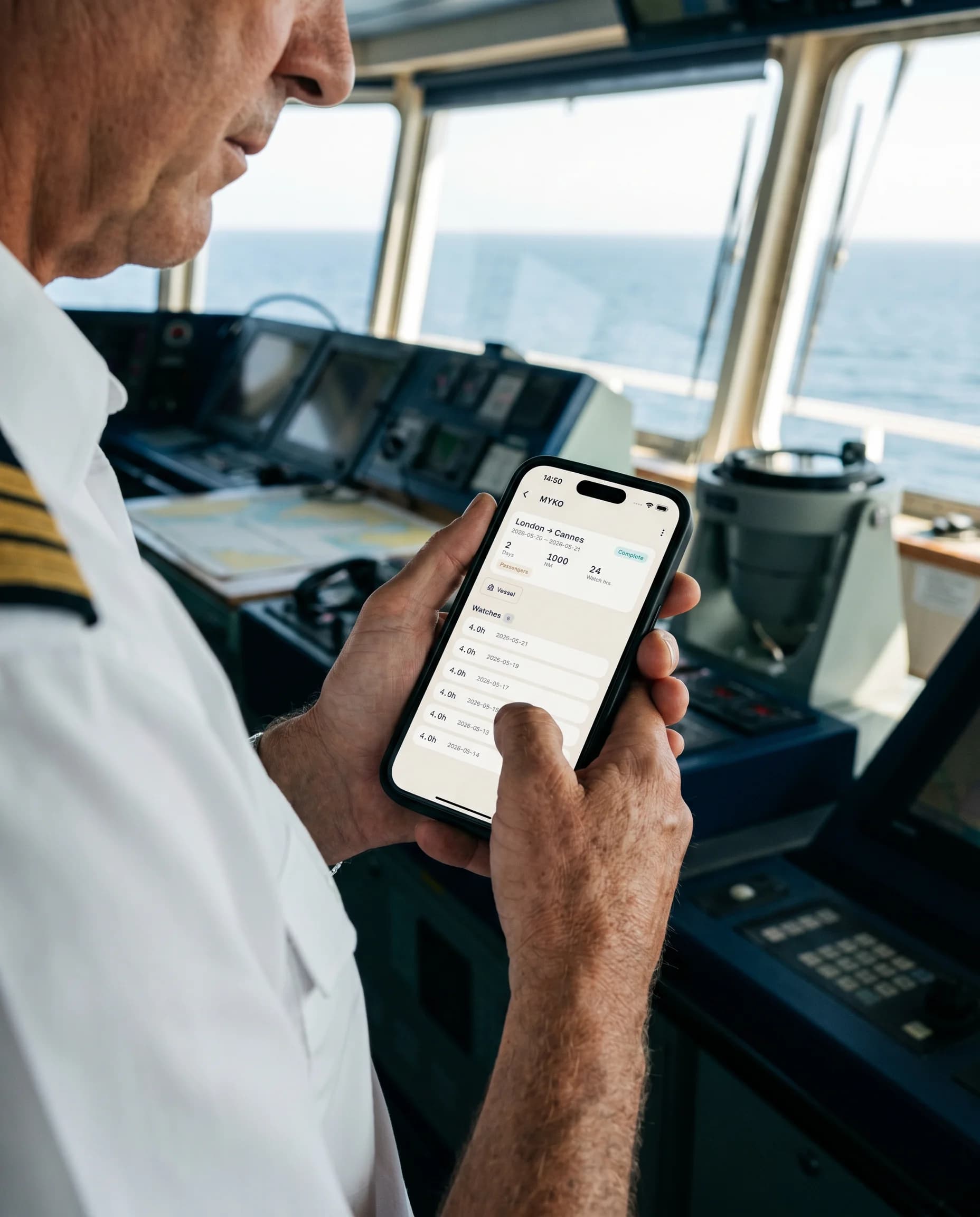 A working officer using Bridgedeck Logbook on the bridge