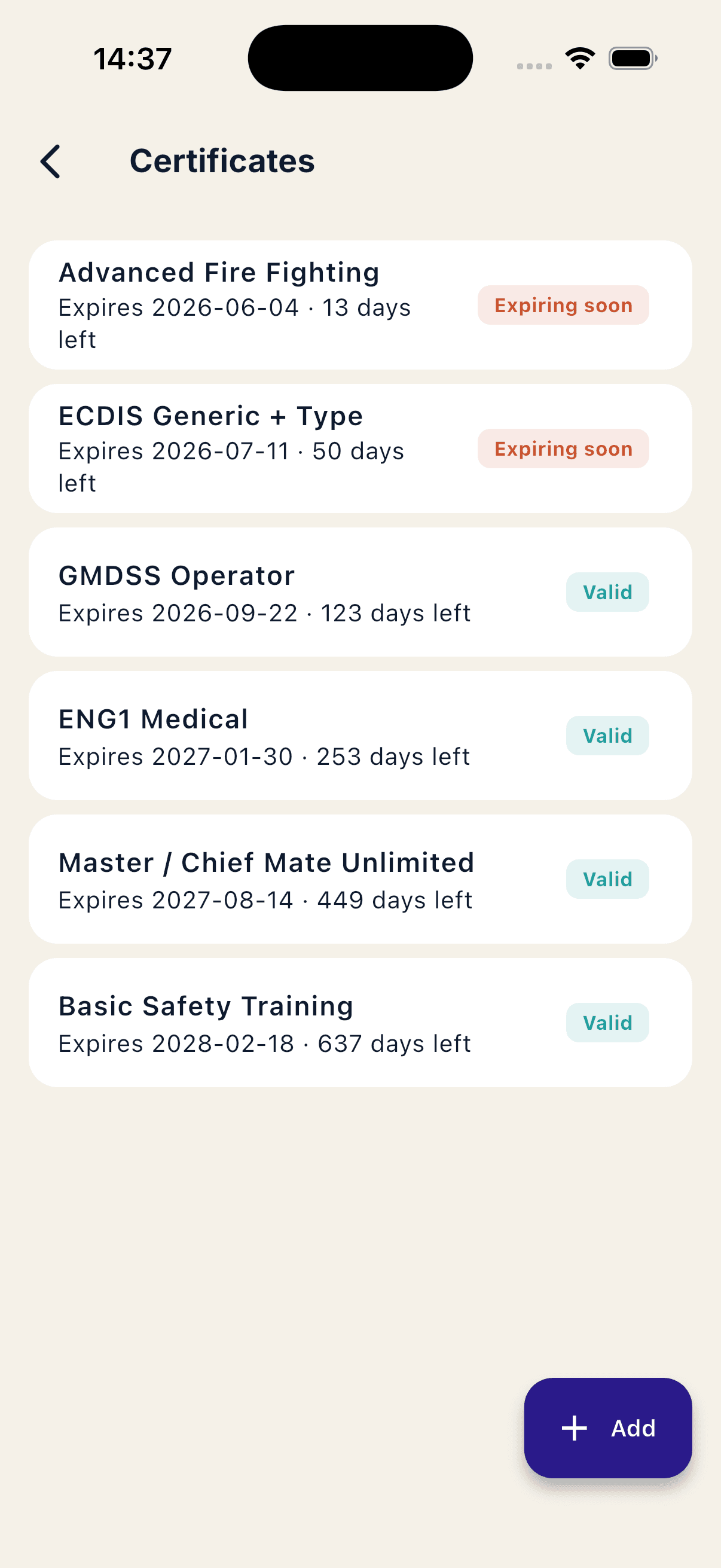 Bridgedeck Logbook — Certificates